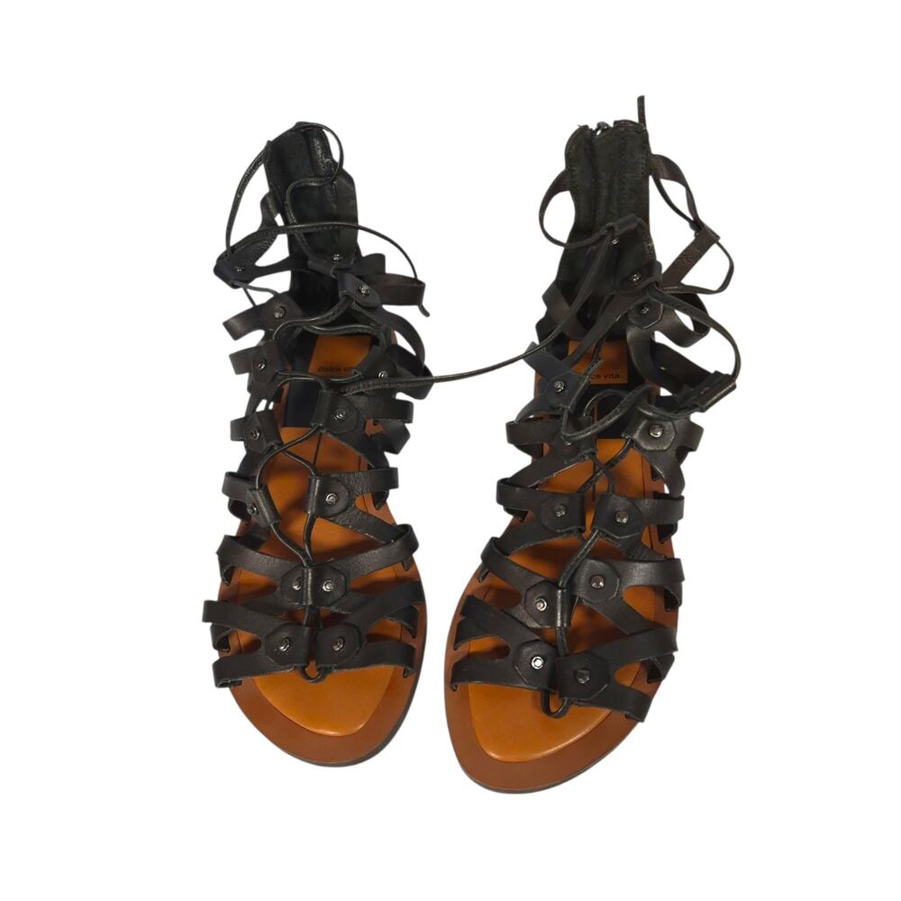 Dolce Vita Strappy Black Sandals Size 6.5 Womens Flat Heel Zipper Heel Open Toe